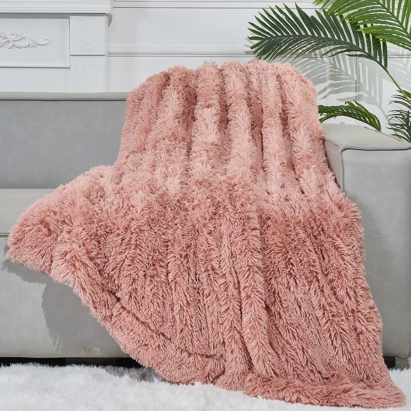GONAAP Fuzzy Faux Fur Throw Blanket Twin Size Pink Super Soft Cozy Plush Fuzzy Shaggy Blanket for Couch Sofa Bed (Pink, Twin(60"x80")) - Image 1